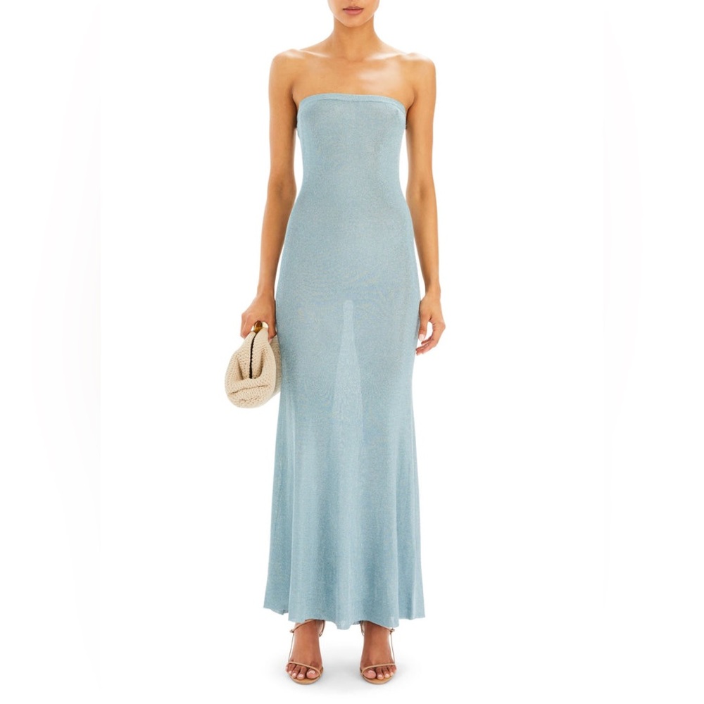 SER.O.YA Narissa Metallic Knit maxi Dress in Sky Blue